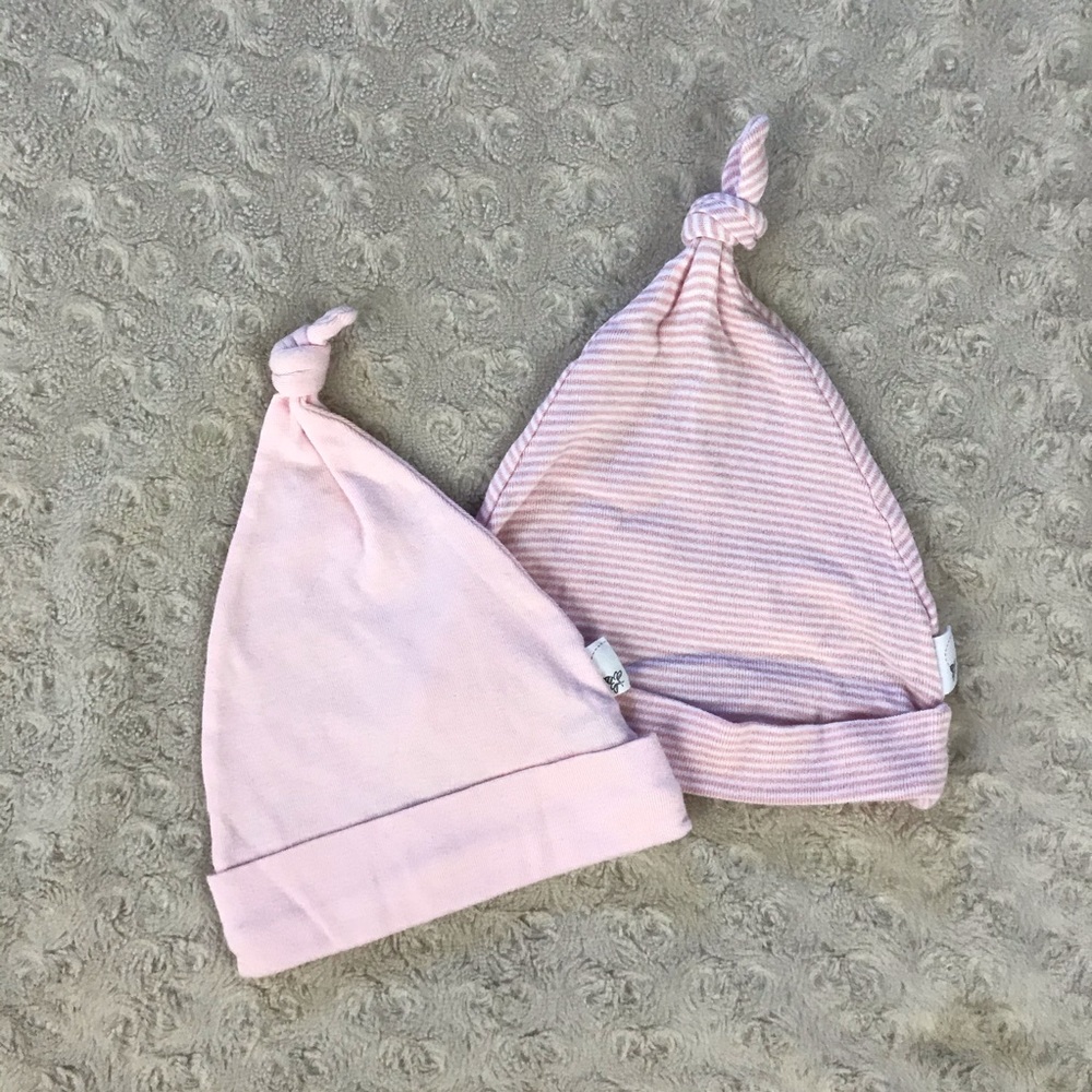 Burt’s Bees Baby Top Knot Hats Pink White Stripes